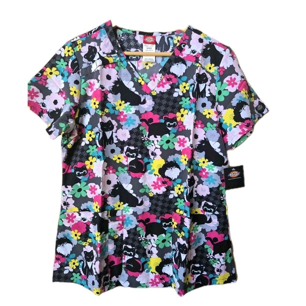 Dickies Scrub Top Dogs Cats Pets Animals Scrubs Top New Medium Womens NWT Vet